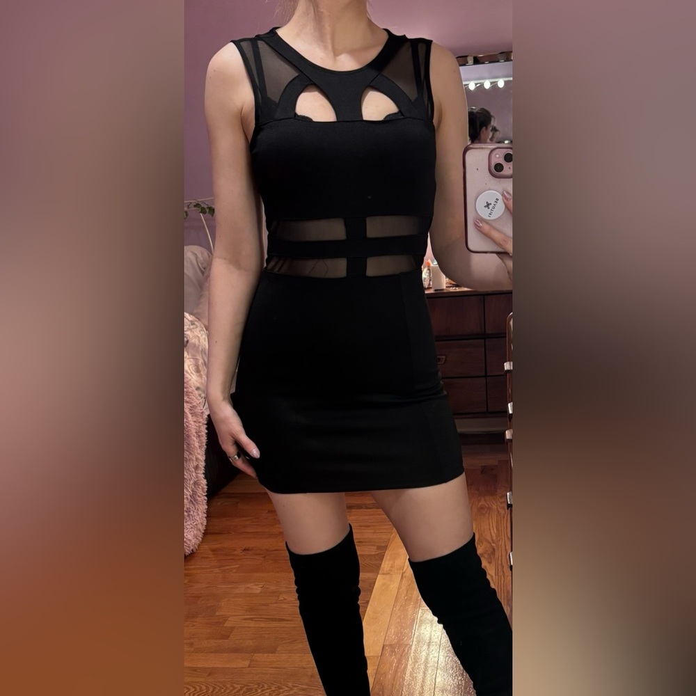 Black Bodycon Mesh Detail Mini Dress